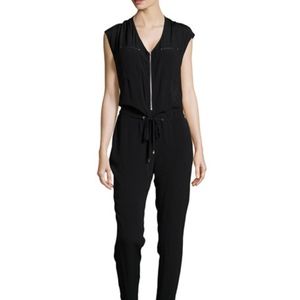 Rebecca Taylor Zip Cap Sleeve Drawstring Jumpsuit